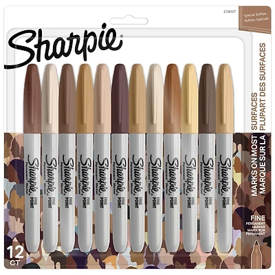 Marqueurs permanents Sharpie, couleurs portrait, pointe fine, assortis, 12 unités