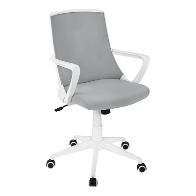 Monarch Specialties Chaise De Bureau, Hauteur Ajustable, Pivotant, Ergonomique, Appuis-bras, Bureau, Travail, Métal, Engrener, Blanc, Gris, Contemporain, Moderne