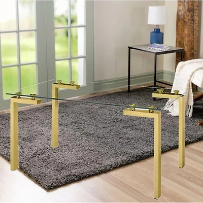 Table à manger Emma en or 60", table à manger rectangulaire, table à manger en verre, table à manger en acier inoxydable, table à manger en verre transparent, table à manger rectangulaire moderne, tab