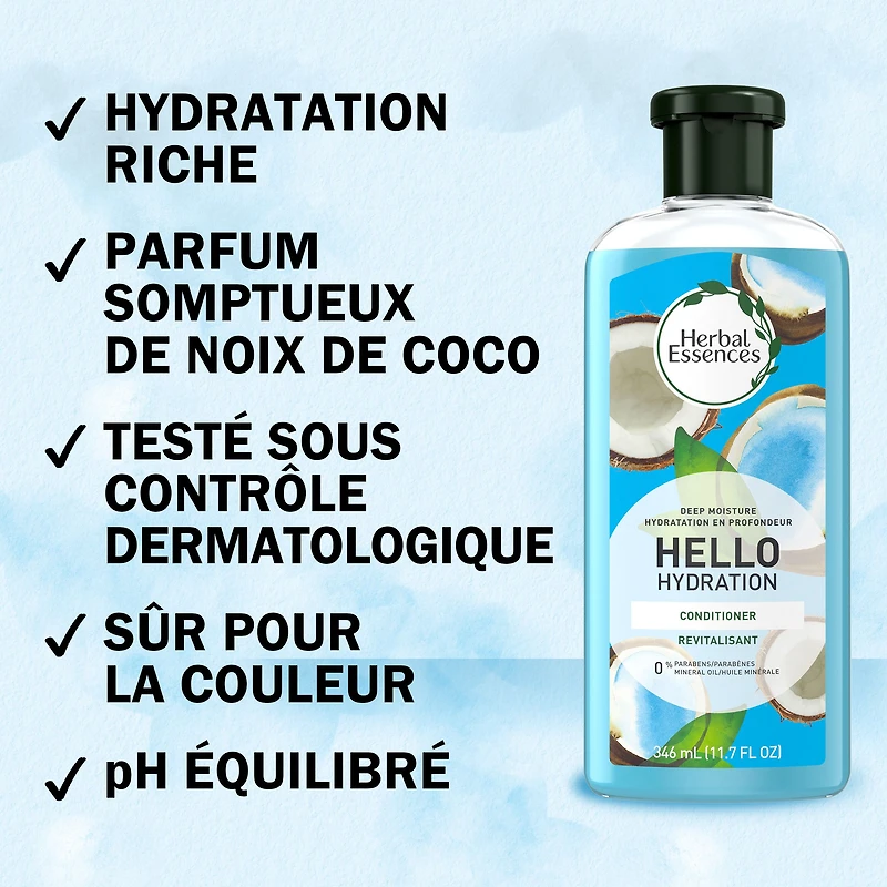 Revitalisant Herbal Essences Hello Hydration, hydratation en profondeur pour les cheveux 346 mL