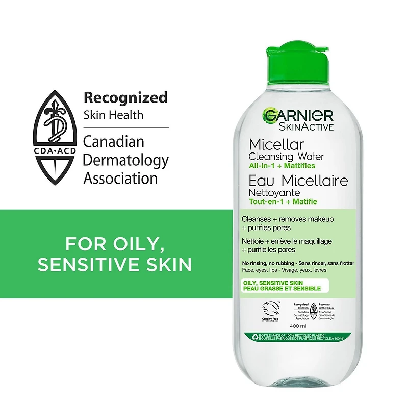 Garnier Micellar Water Makeup Remover All-In-One Cleanser for Oily Skin, 400 mL