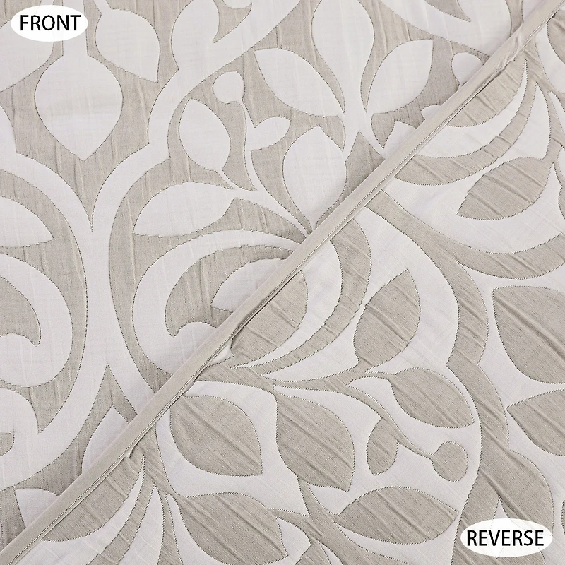 Marina Decoration Jacquard Embroidered Stitching Coverlet Bedspread Ultra Soft Bedding Summer Reversible Quilt Set with Quilted Shams, Grey Leaves