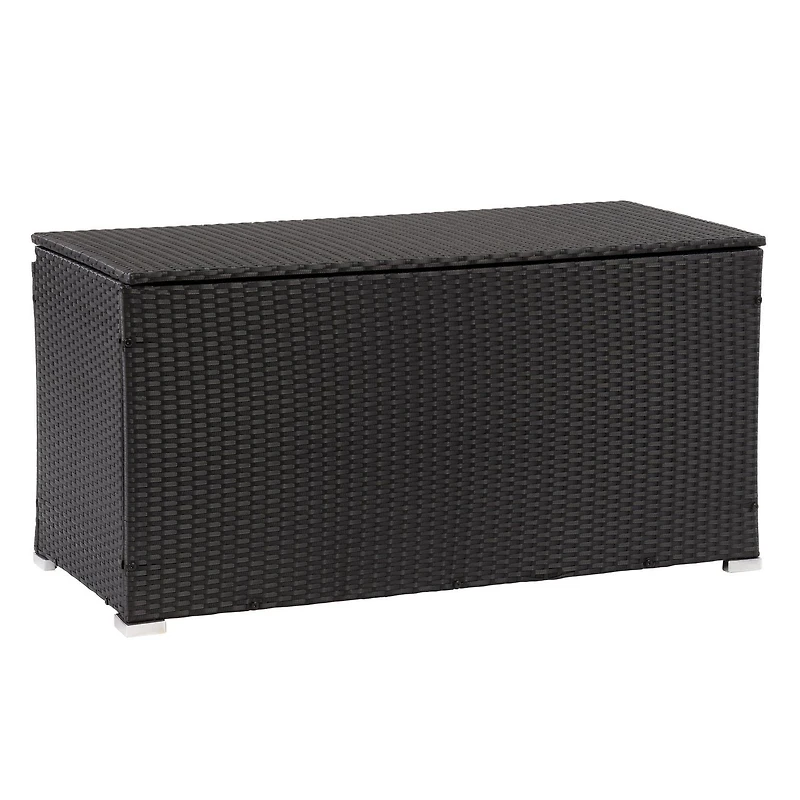 CorLiving Parksville Large Black Resin Wicker Patio Storage Box with Grey Inner Liner