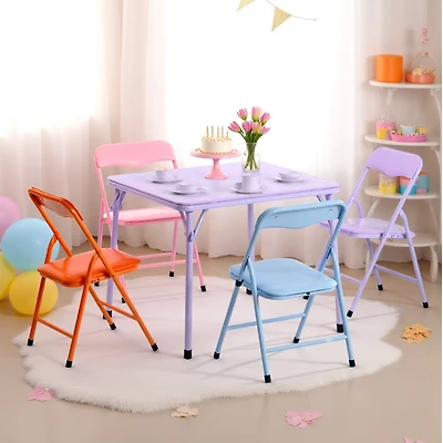 Homy Casa 5 Piece Foldable Kids Table and Chair Set, Compact Plastic Desk and Seat for Playroom Study Area, Purple