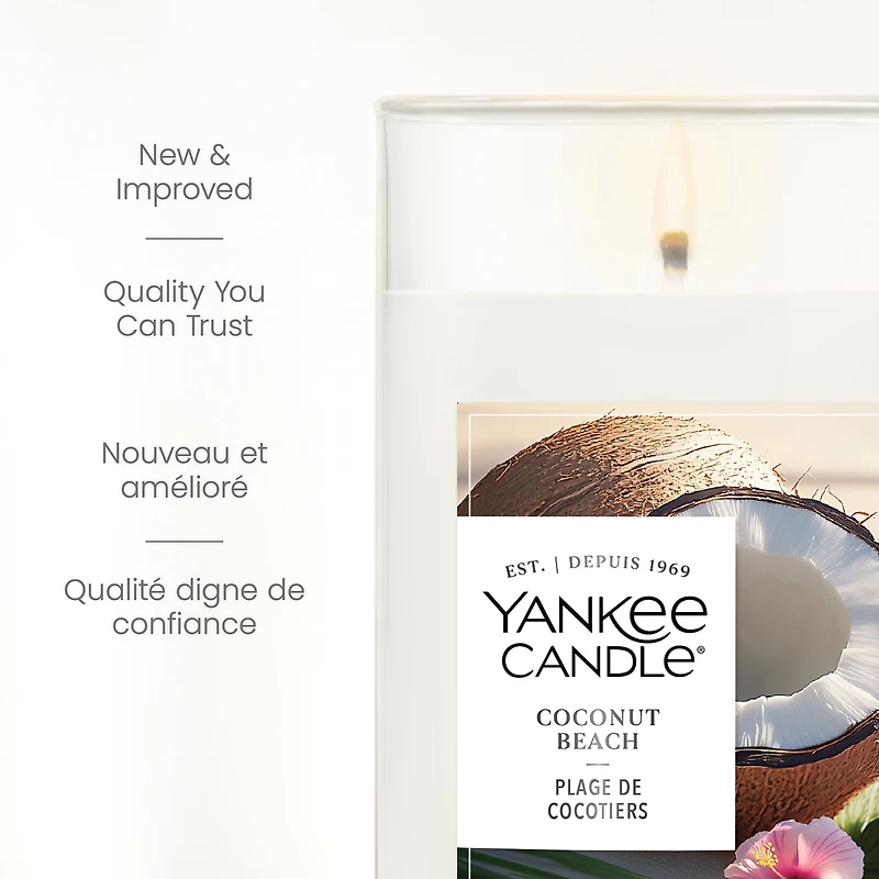 Yankee Candle Medium Perfect Pillar Candle, Coconut Beach – Scented with up to 115 Hours of Burn Time, Premium Plant Wax Blend for Consistent Long Lasting Scent from First to Last Burn