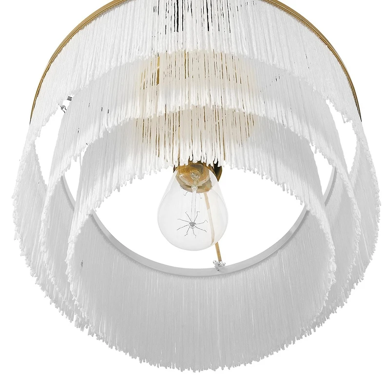 Plafonnier affleurant à 1 ampoule Janis de Novogratz x Globe, or mat, abat-jour en tissu frangé blanc