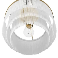 Plafonnier affleurant à 1 ampoule Janis de Novogratz x Globe, or mat, abat-jour en tissu frangé blanc