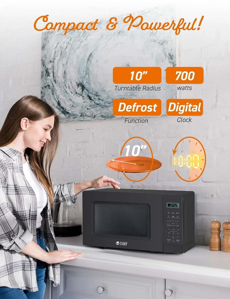 Micro-ondes Commercial Chef de 0,7 pi³ avec 10 niveaux de puissance, micro-ondes de 700 W avec affichage numérique, micro-ondes de comptoir