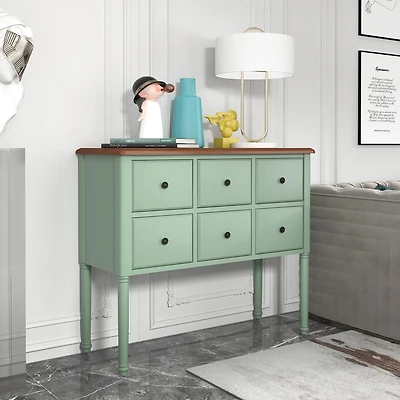 Homylin Table d'appoint vintage avec 6 tiroirs Table d'appoint chic antique Table console en bois pour entrée, chambre, salon, hall, marron et vert