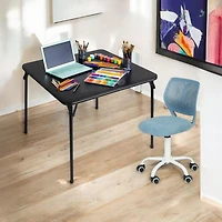 Homy Casa Kids Folding Study Desk and Ergonomic Swivel Chair Set, Adjustable Seat Height, Game Table with Soft PVC Top