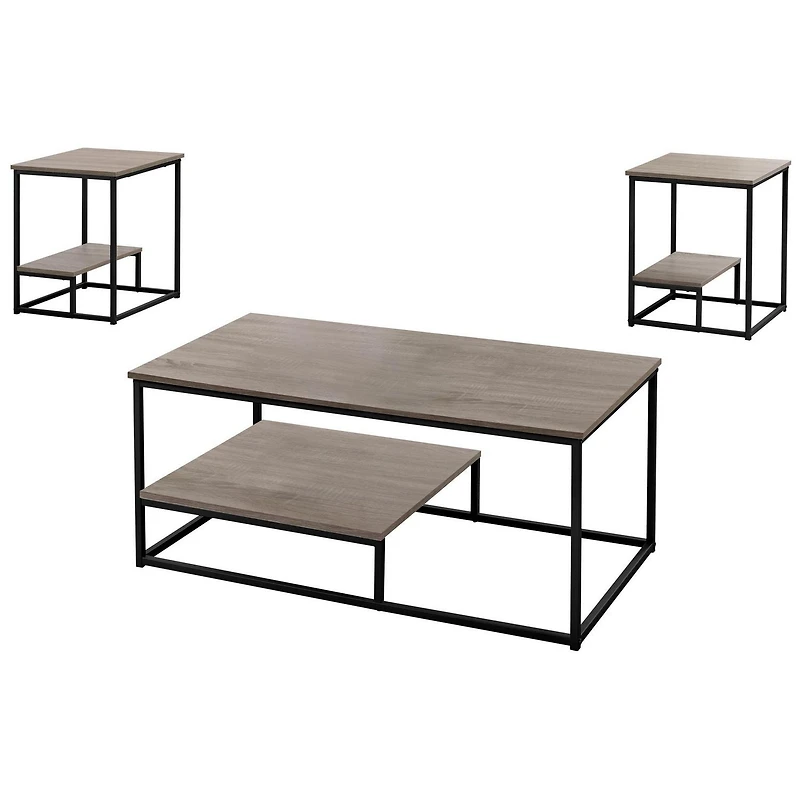 Monarch Specialties Ensemble De Table, Ensemble 3pcs, Café, Bout, Côté, Accent, Salon, Métal, Stratifié, Brun, Noir, Contemporain, Moderne