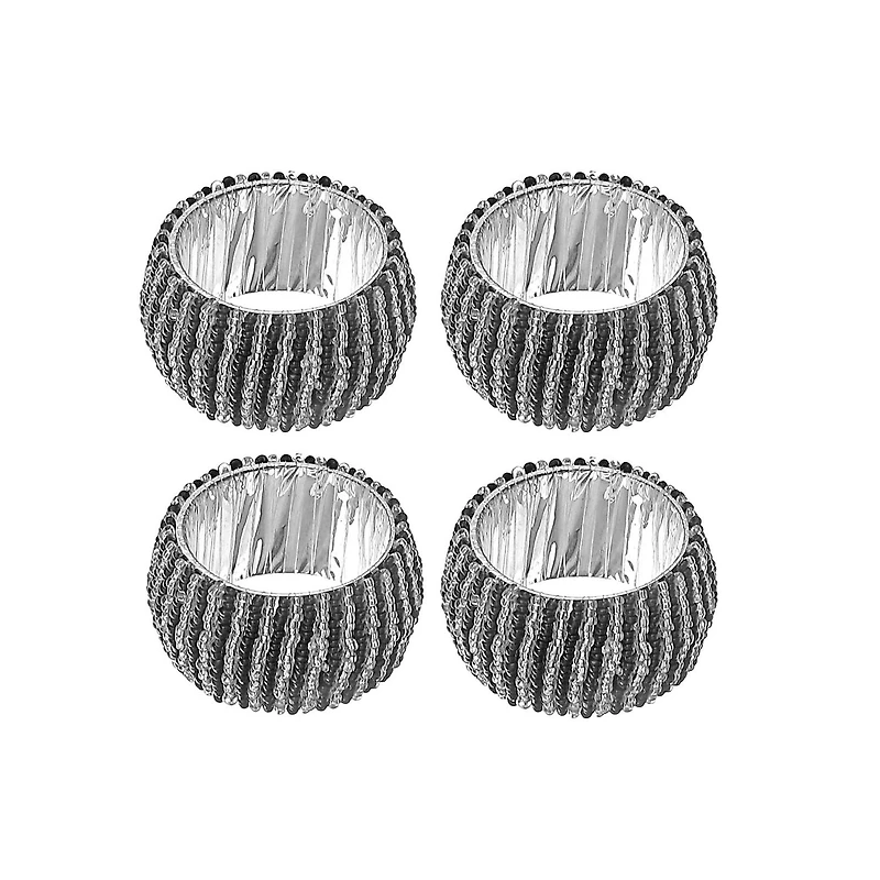 Bague De Serviette En Perle 4Pc Avec Boîte D'Artisanat Noire Et Argent