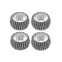 Bague De Serviette En Perle 4Pc Avec Boîte D'Artisanat Noire Et Argent