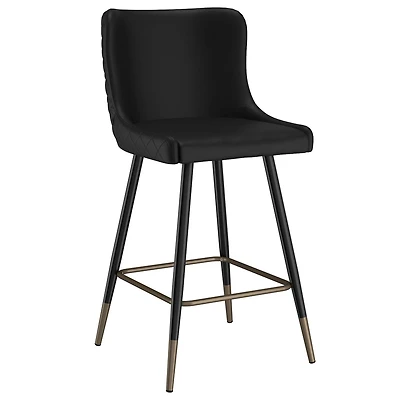 Contemporary Faux Leather and Metal 26" Counter Stool, Set of 2 - Black