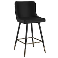 Contemporary Faux Leather and Metal 26" Counter Stool, Set of 2 - Black