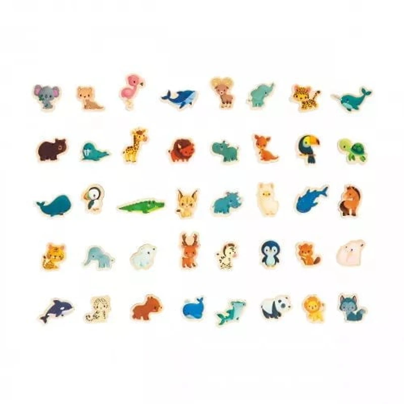Janod - Puzzle Magnétique du Monde Minikids - 40 Aimants en Bois FSC - 1 Poster - Aimants Animaux - 24 Mois
