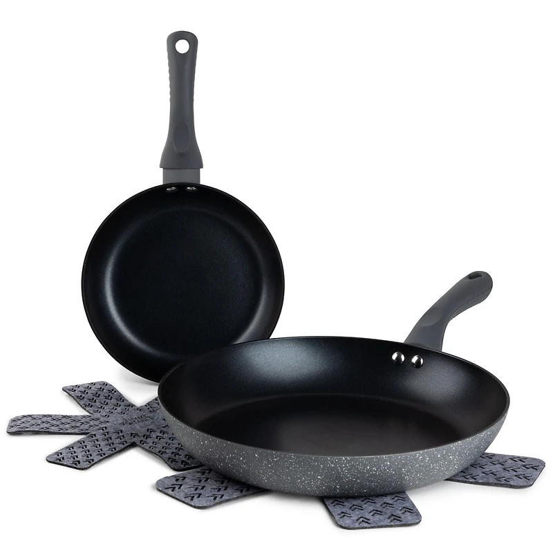 Thyme & Table Non-Stick Fry Pan Set with Protectors, Grey