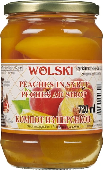 WOLSKI Peaches in Syrup, 720mL Glass Jar