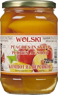 WOLSKI Peaches in Syrup, 720mL Glass Jar