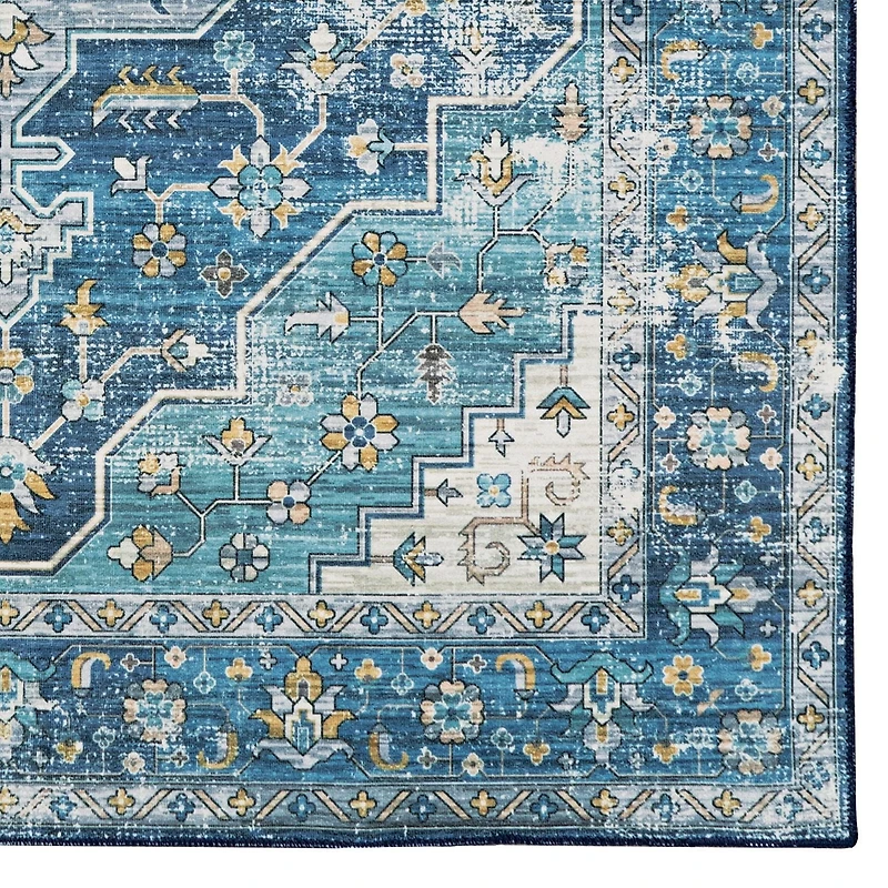 Sariah 3' x 5' Washable Accent Rug, Teal and Ivory