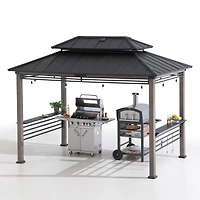 Sunjoy 8 x 12 Pi Gazebo Tonnelle extérieur Gazebo avec toit rigide Barbecue Cadre en, noir