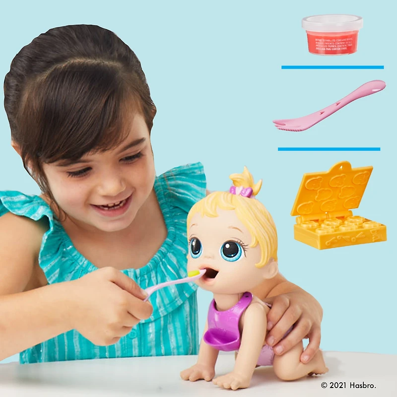 Baby Alive Lil Snacks Doll, Eats and "Poops," 8-inch Baby Doll Toy, Kids 3 and Up, Blonde Hair