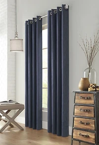 Loft Living Mervyn Textured Faux Linen Room Darkening Grommet Single Curtain Panel 52" x 95" in Denim