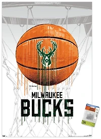 NBA Milwaukee Bucks - Drip Ball 20 Wall Poster, 22.375" x 34" Framed
