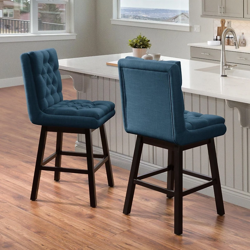 CorLiving Leilani Modern Tufted Indoor Counter Height Bar Stools with Back and Wood Legs - Set of 2