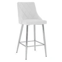 Tabouret de Comptoir, 26 Po, Jeu de 2 Contemporaine en Similicuir et Métal - Blanc et Chromé