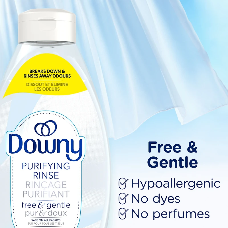 Downy Rinse & Refresh Free & Gentle Laundry Odour Remover and Fabric Softener, Fragrance Free, No Dyes or Heavy Perfumes, 1.43 L