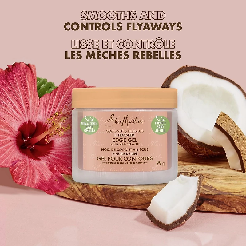 SheaMoisture  Edge Gel Paraben-Free Hair Styling Coconut & Hibiscus + Flaxseed with Coconut Oil, Silk Protein and Neem Oil, 99 g