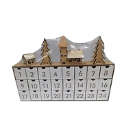 HOLIDAY TIME WOODEN CALENDAR DECOR W/HOUSE AND TREE