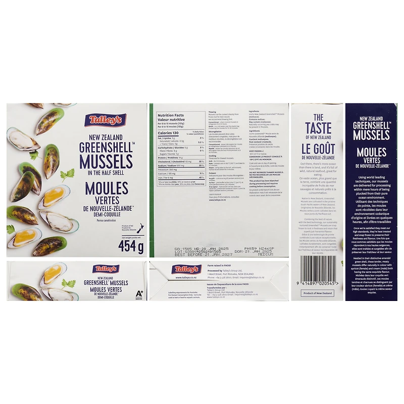 Talley's Moules Vertes De Nouvelle-Zélande, Demi-Coquille, Congelées, 454 g 454 g