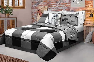 Safdie & Co. Comforter Set 3PC DQ Printed Buffalo Plaid White/Black