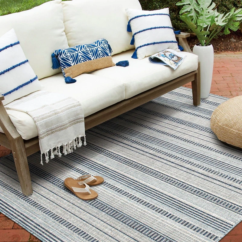 Hayweld Vanilla White and Blue Woven Area Rug