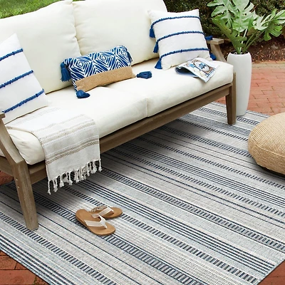 Hayweld Vanilla White and Blue Woven Area Rug