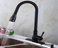 DROP Bath and Kitchen DR091024 Robinet d'évier de cuisine monotrou en laiton avec forme ronde en couleur noire