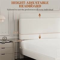 Fullfurnique Cadre de Lit Capitonné avec Tête de Lit Réglable et Lattes en Bois, Queen, Beige