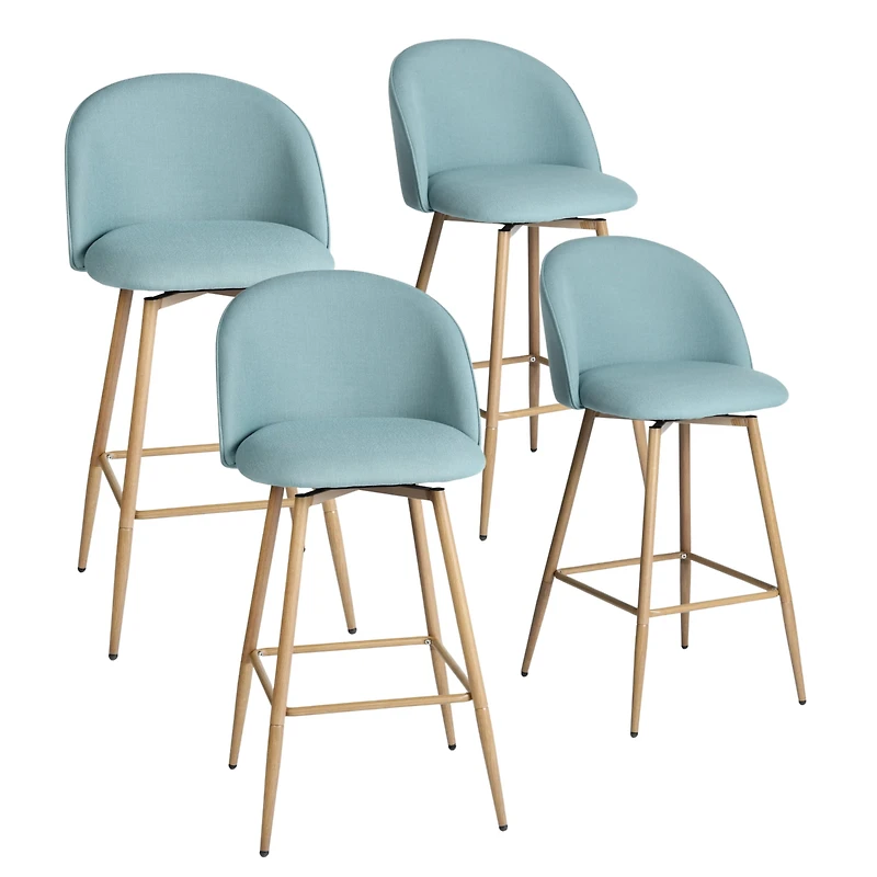 Lot de 4 tabourets de bar modernes Homy Casa, pivotants à 360°, siège rembourré confortable, tissu élégant et pieds en chêne, bleu