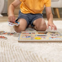 Melissa & Doug Vehicles Sound Puzzle - Wooden Peg Puzzle With Light-Activated Sound Effects (8 pcs), Wooden Peg Puzzle