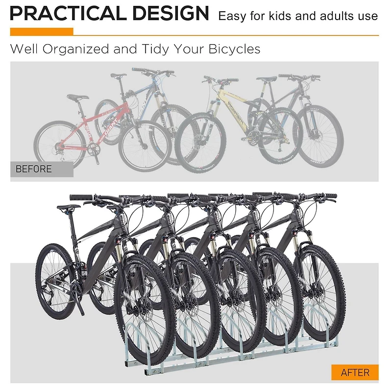 HOMCOM 3-Bike Bicycle Floor Parking Rack Cycling Storage Stand Silver