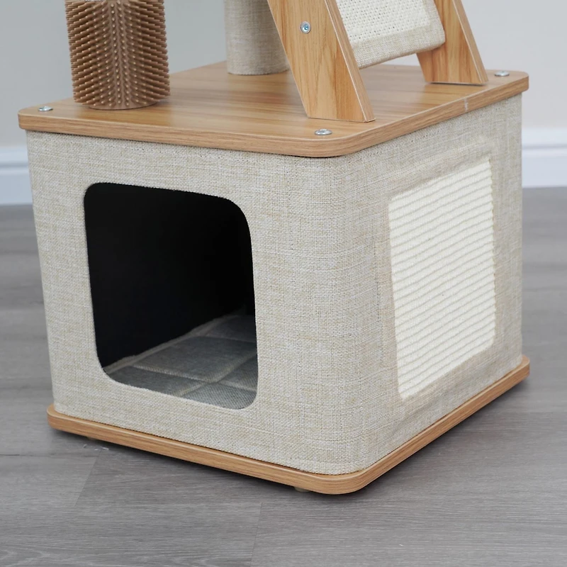 Vibrant Life 42" 3-Level Cat Tree with Base Condo, Top Perch, Scratching Mats, Laminated Board Steps