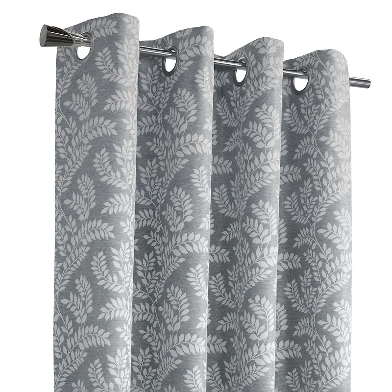 Loft Living Parrie, panneau de rideau à œillets jacquard à motif feuilles, 100% occultant 52" x 95", argent