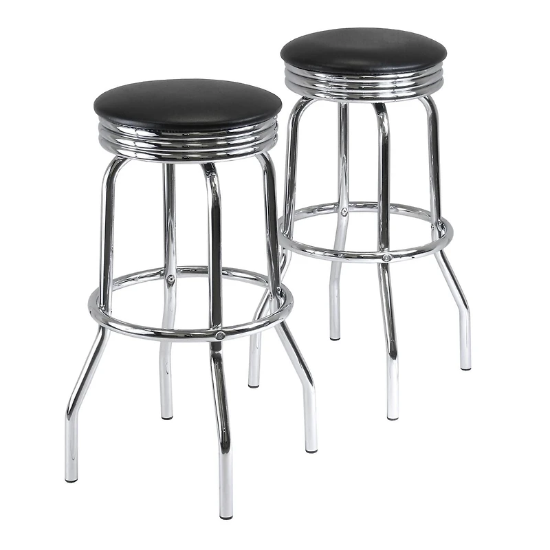 Tabourets à siège pivotant Winsome Summit, ensemble de 2 pièces, noir et chrome