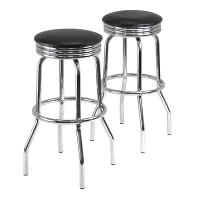 Tabourets à siège pivotant Winsome Summit, ensemble de 2 pièces, noir et chrome