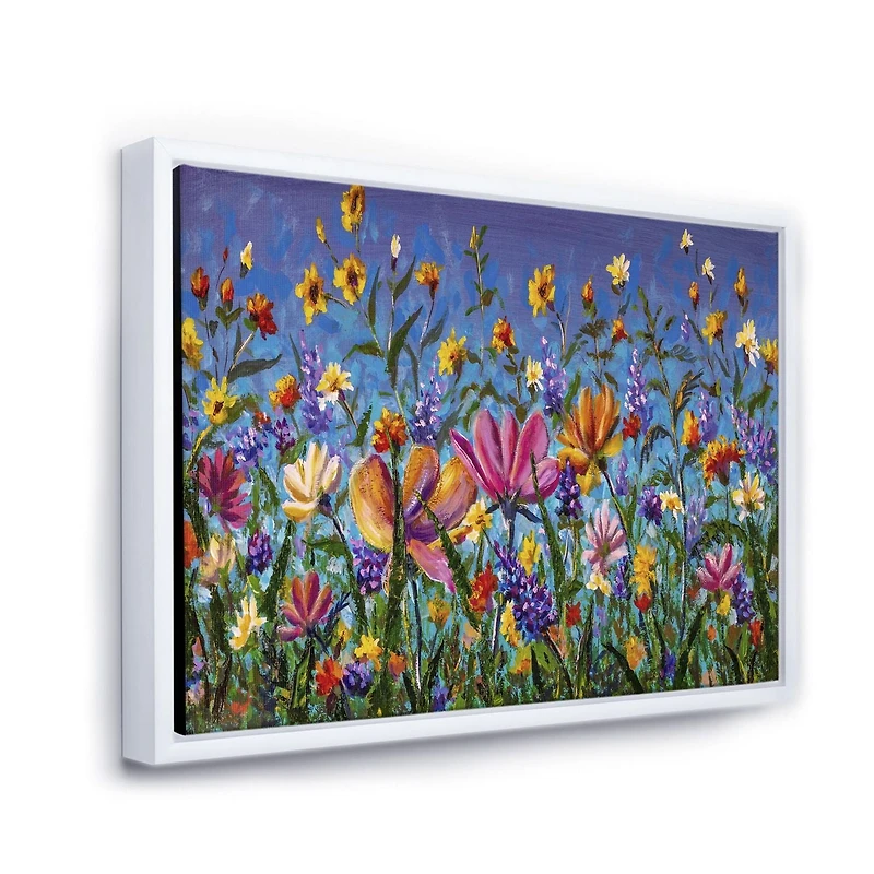 Designart Daisies and Wildflowers In Summer Garden Field I FLOAT FRAME WALL ART