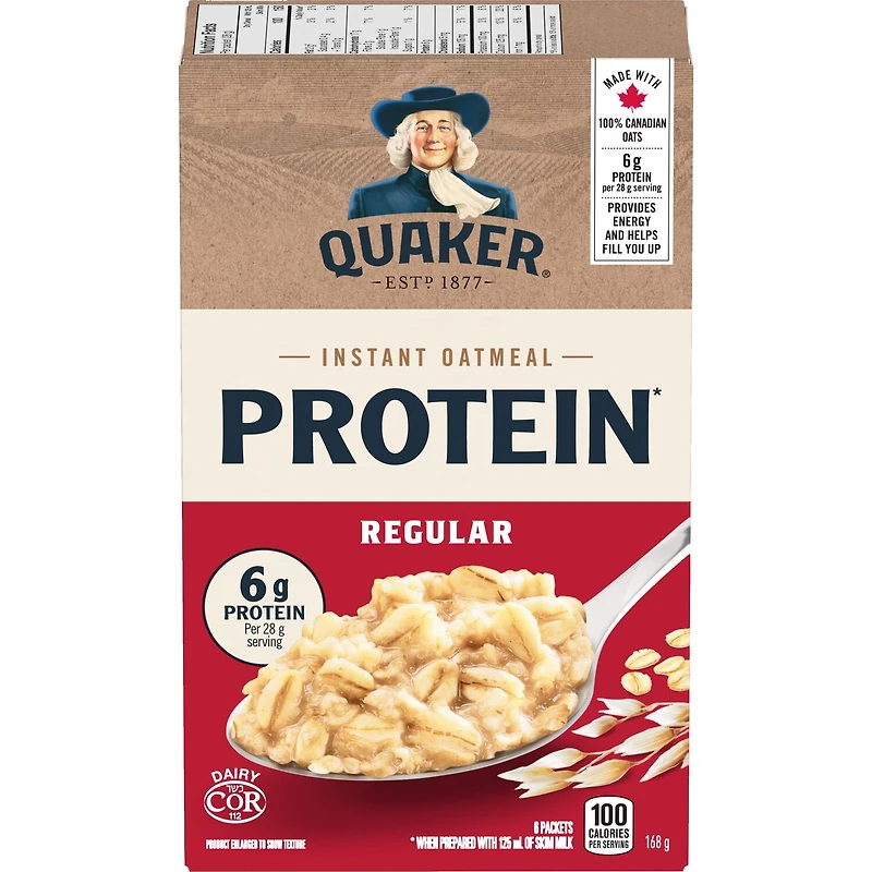 Quaker Protéines gruau instantané, Nature, 6 sachets. 168 g.