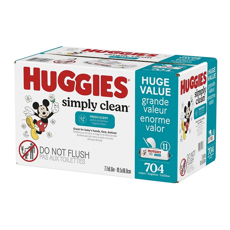 Huggies Simply Clean Fresh Scent Baby Wipes, 11 Flip-Top Packs (704 Wipes Total), 11 Packs | 704 Wipes Total