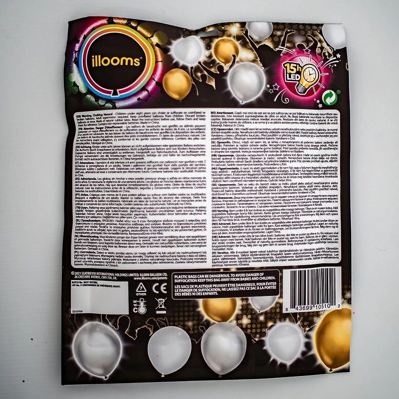 illooms Light Up LED Gold, Silver & White Balloons 50PK